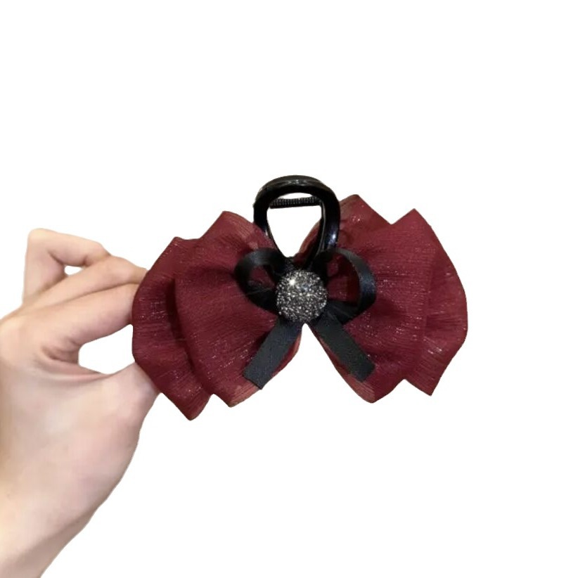 Red bow hairpin New Year hair accessory with a high-end atmosphere, ins cloud sparkling diamond black butterfly grab hairpin Item Picture