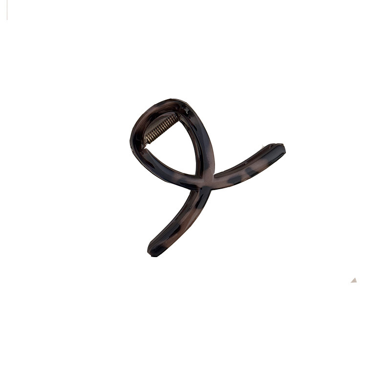 New high-end coffee-colored leopard print grab clip, retro bow, crossed shark clip, back of the head, hair clip and hair accessory Item Picture