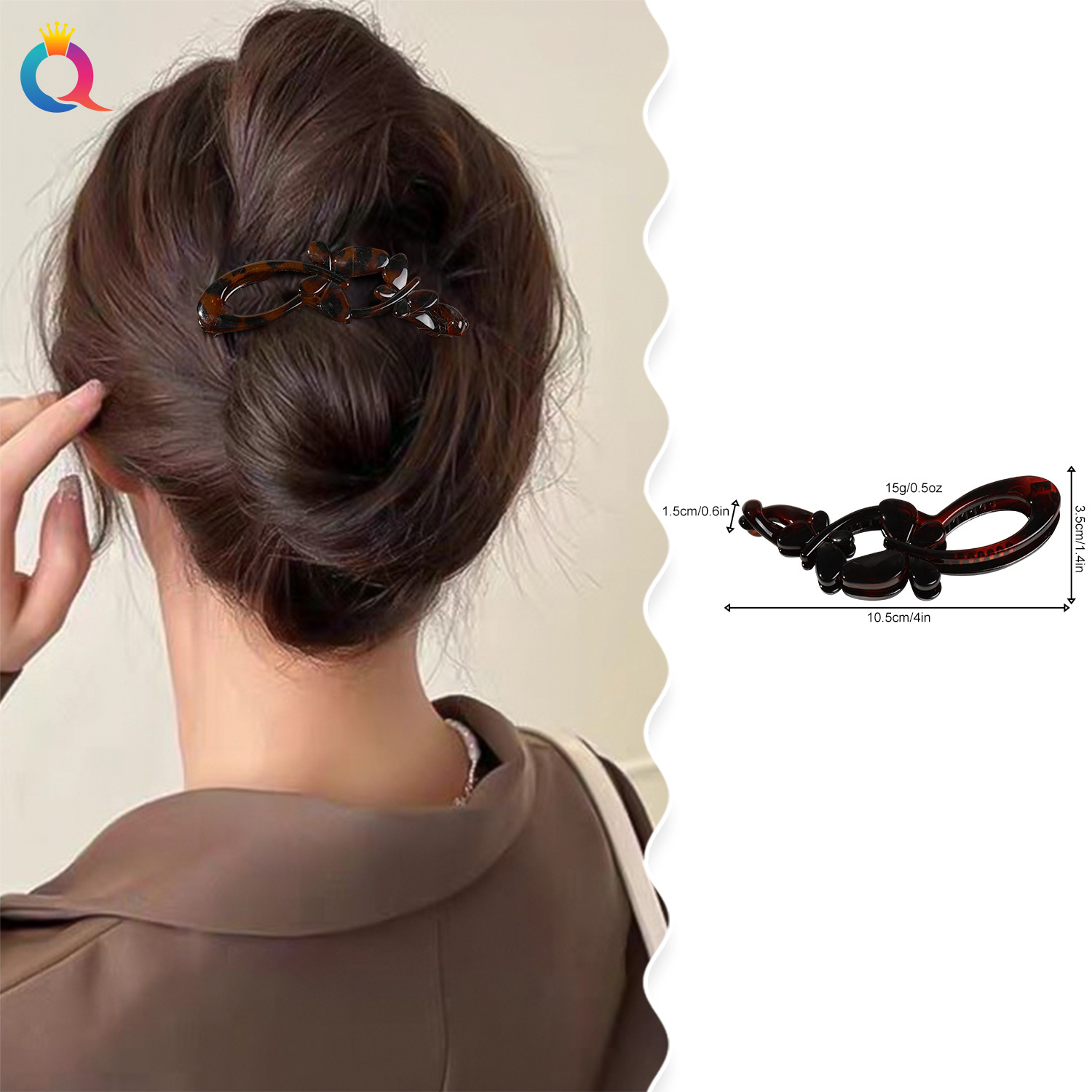 Qiyue Cross-border PC Butterfly Banana Clip, Women's Hair Tie, Vertical Clip, Simple back head Twist Clip, hair accessory wholesale details Picture