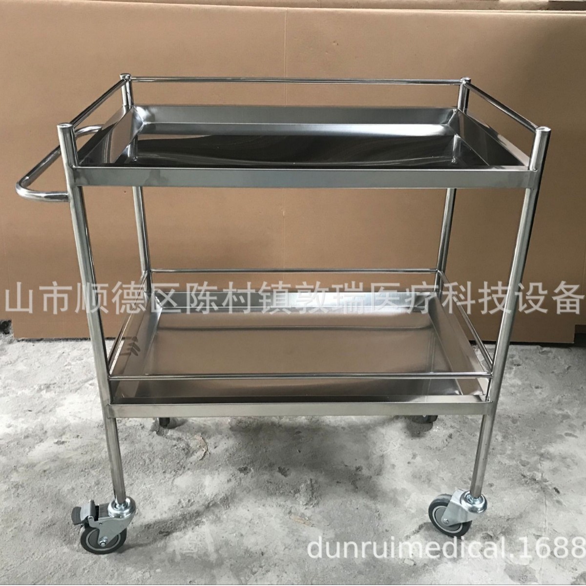 Factory direct sales of medical double-layer trolleys, high-quality medical device trolleys, laboratory tool trolleys, corrosion-resistant and easy to use Specification drawing