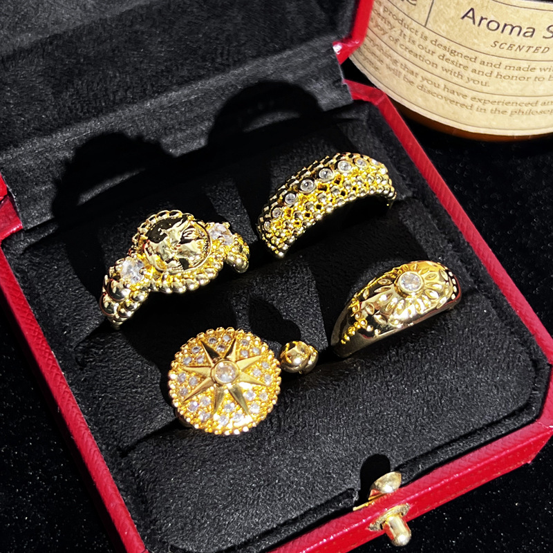 Old money style retro starlight fashion high-end open ring, women's niche design sense, simple and elegant personality ring Specification drawing