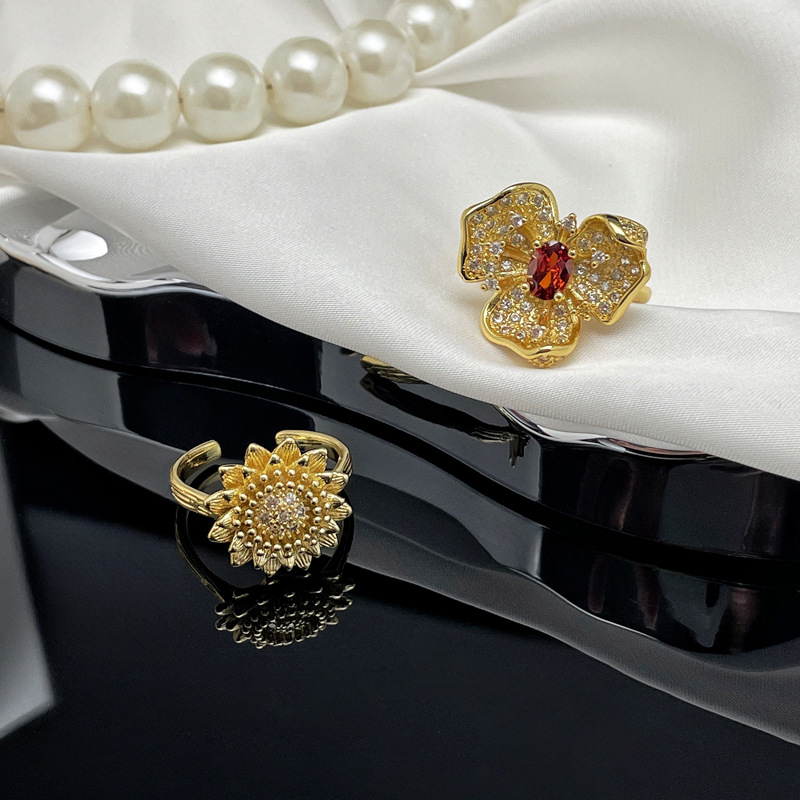 Retro new three-dimensional flower high-end open ring for women, Baroque fashion, individual, sweet and cool niche food ring Application Scenario