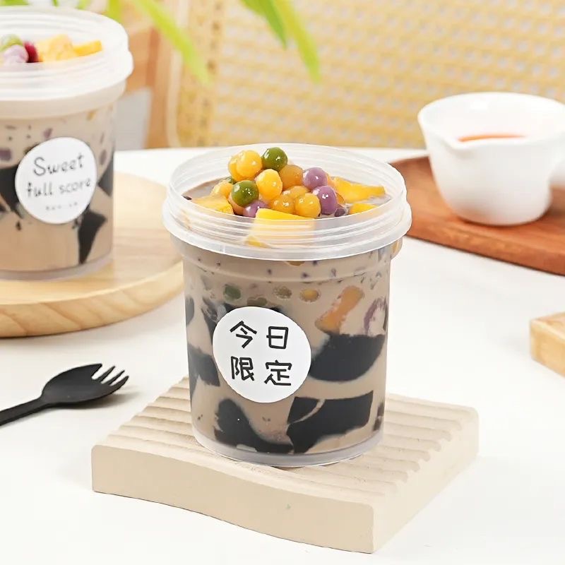 Burnt agarwood jelly packed cup, yogurt baked pear, milk tea jar, pudding, fruit, sugar water, dessert, ice cream packed box Specification drawing