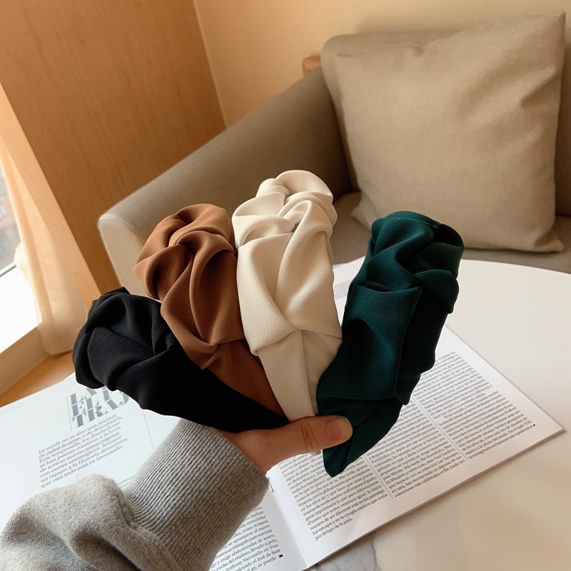 Korean wide-edge fabric hairband, women's height-increasing pleated headband, facial hair accessory, 2025 new style hairpin, high top headband Specification drawing