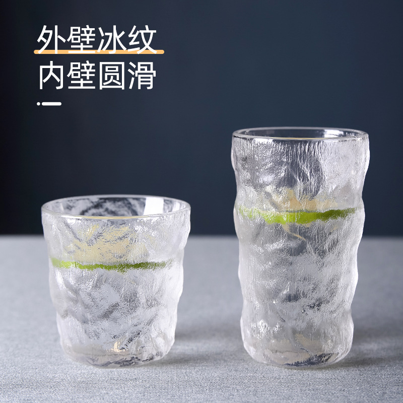 Lizun Japanese ice pattern Glass cups, creative bark pattern water cups, juice cups, household whisky wine glasses Application Scenario