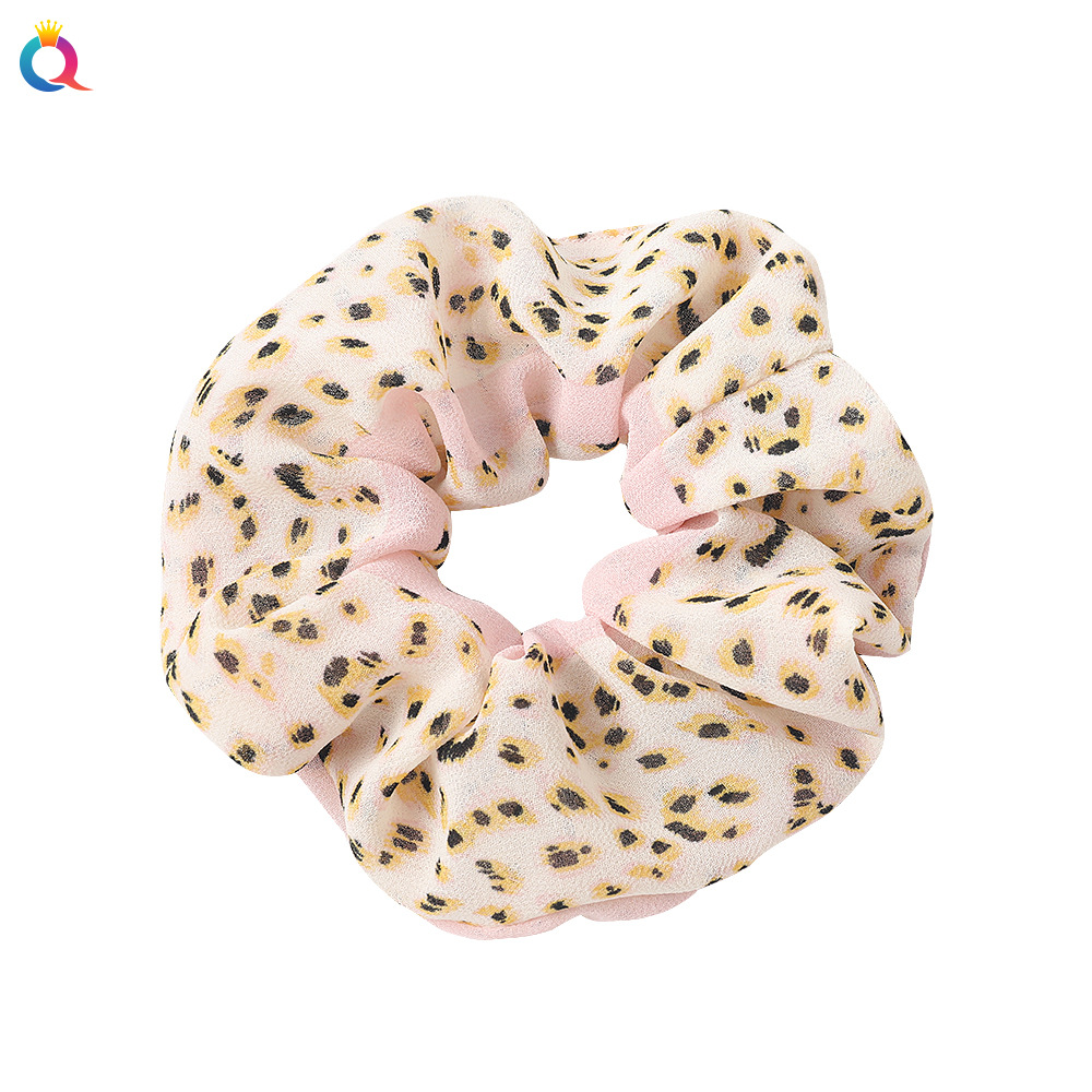 Qiyue Cross-border's new printed chiffon large intestine hair ring, ponytail bun hair ring, fabric fresh and clean large intestine hair ring Item Picture