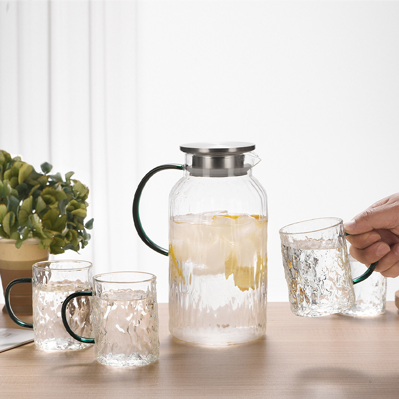 Household high-temperature resistant cold water bottle, high-end tree-patterned cold water bottle, high borosilicate glass water cup set, heat-resistant water utensils details Picture