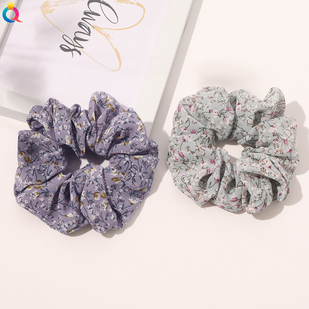Qiyue's popular and fresh fabric floral small intestine hair band spring and summer chiffon bun hair band, hair rope and hair accessory Application Scenario