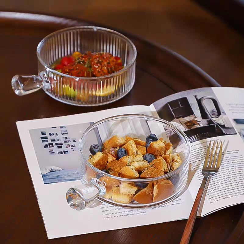 Glass salad bowl with handle, popular tableware, rice bowl and plate, individual baking, instant noodle soup bowl, dessert and yogurt bowl details Picture