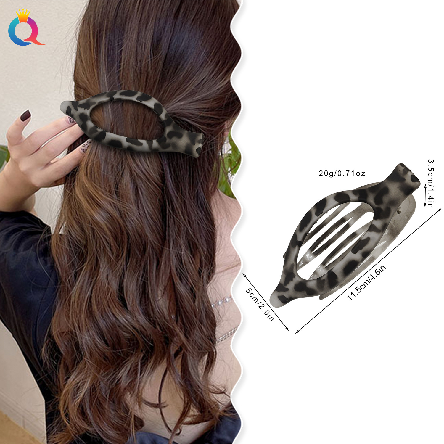 Qiyue Cross-border PC Oval leopard print hair clips, hair curls, hair clips, ponytail clips, back of the head, duckbill clips, hair accessories wholesale details Picture