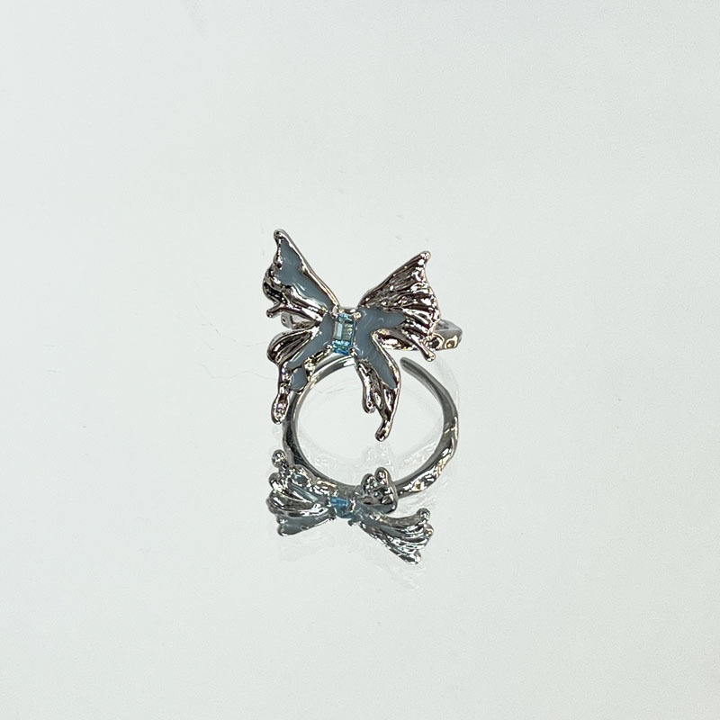 Haze Blue Butterfly heart-shaped ring, a niche design for women, with a French ins style, a unique, light luxury and high-end open ring Item Picture