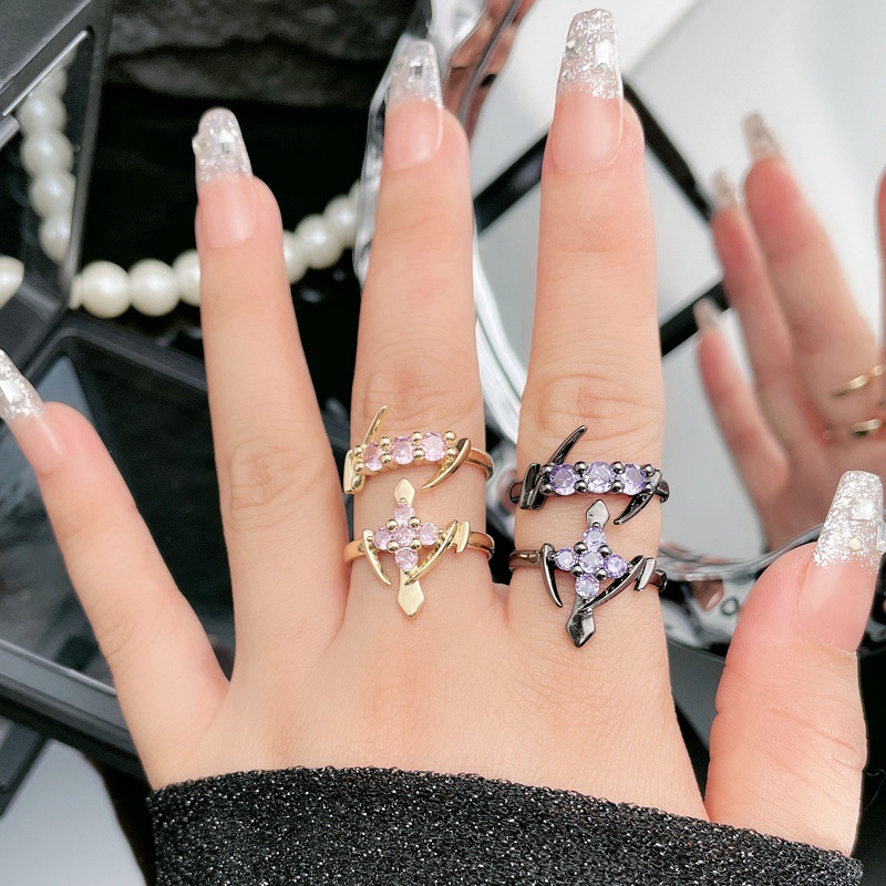Dark style irregular cross geometric opening ring, neutral style versatile and niche design hip-hop couple ring Specification drawing