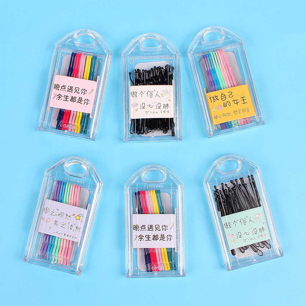 2-yuan store's new Korean version children's matte black color hair clip box with a one-line clip cartoon girl hair accessory full figure