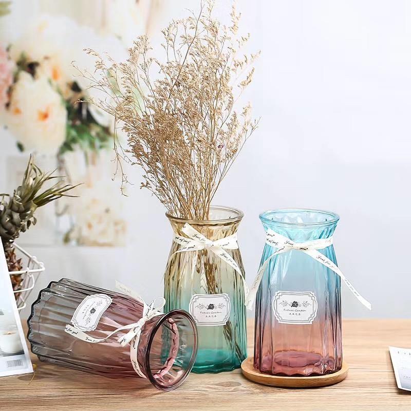 Simple and modern transparent colored glass vase, creative living room decoration, lucky bamboo hydroponic flower arrangement and dried flower vase Specification drawing