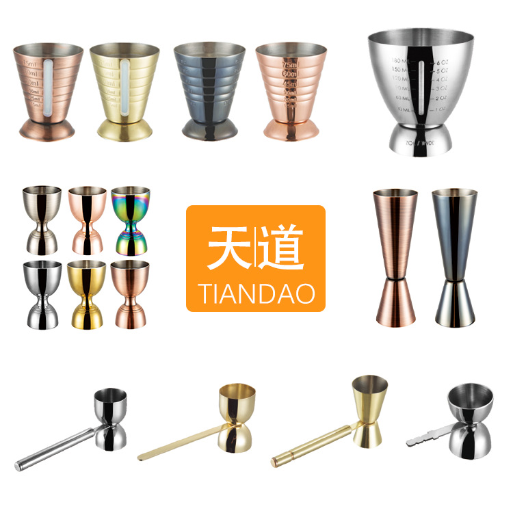 Cross-border best-selling stainless steel double-headed measuring cups for beverage mixing, bar measuring glasses, scale mixing tools, and mixing glasses details Picture