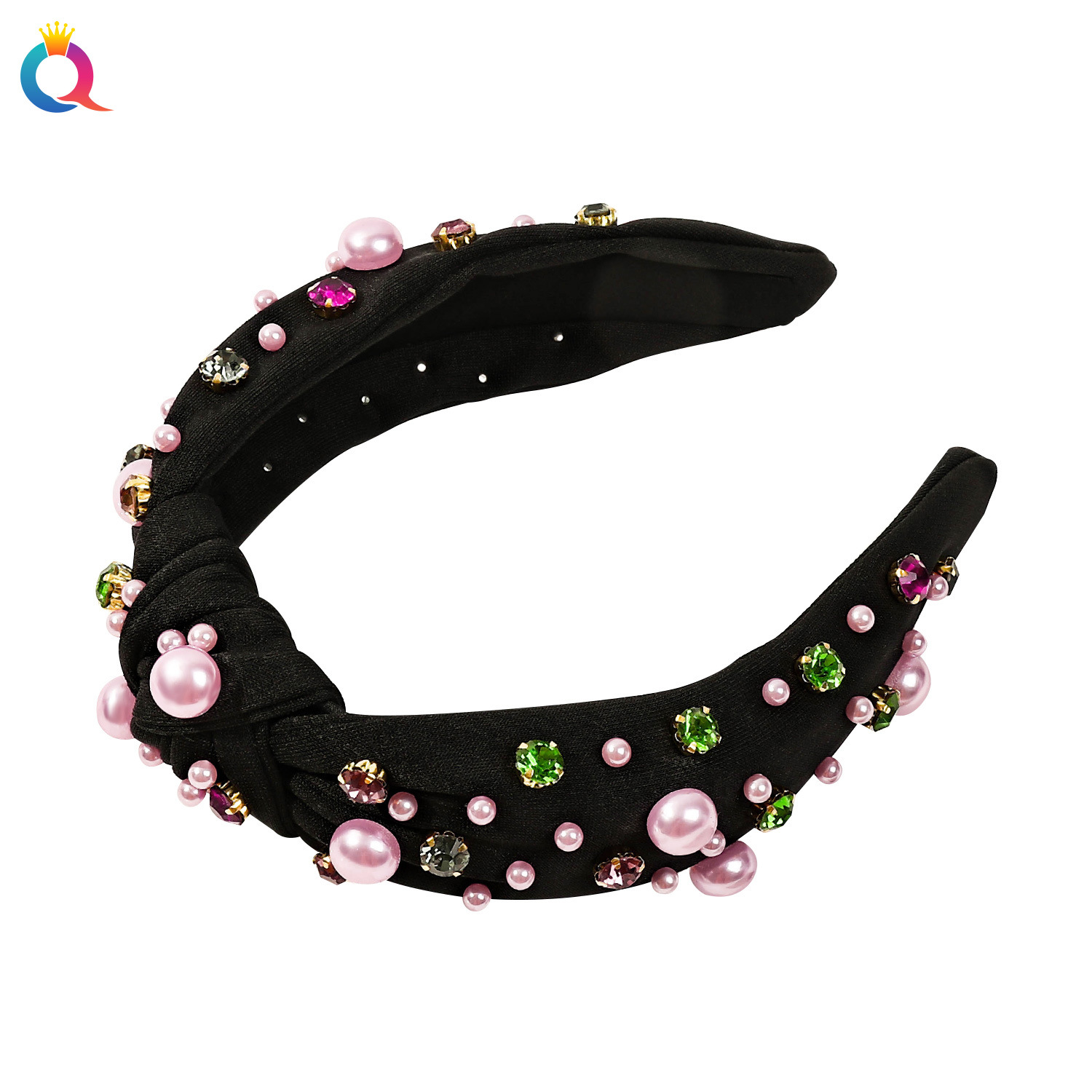Qiyue Cross-border Autumn and Winter Hair bands, fabric high headbands, Valentine's Day hair holes, face washing water diamonds, pearl hair accessories wholesale Item Picture
