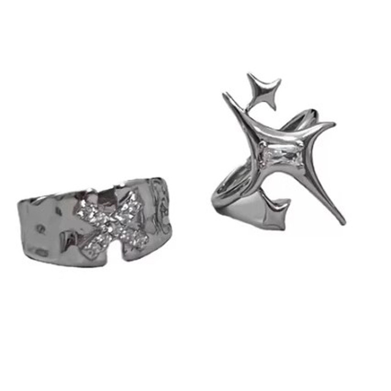 The Korean version of the "Mang Star" ins design ring with a female letter "X" inlaid with zircon texture is a fashionable and individual food ring trend Item Picture