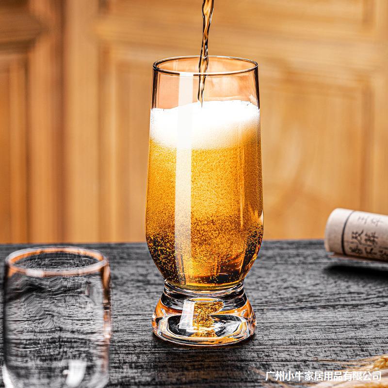 High-end glass beer mugs, home craft wheat draft beer cups, hotel ktv light luxury gold foil cold drink cups details Picture