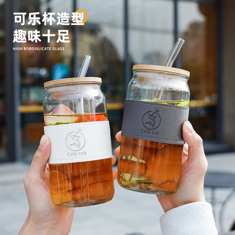 Wholesale cola cups, milk tea cups, household high borosilicate glass cups, high appearance level, popular straws, beverage glass cups details Picture