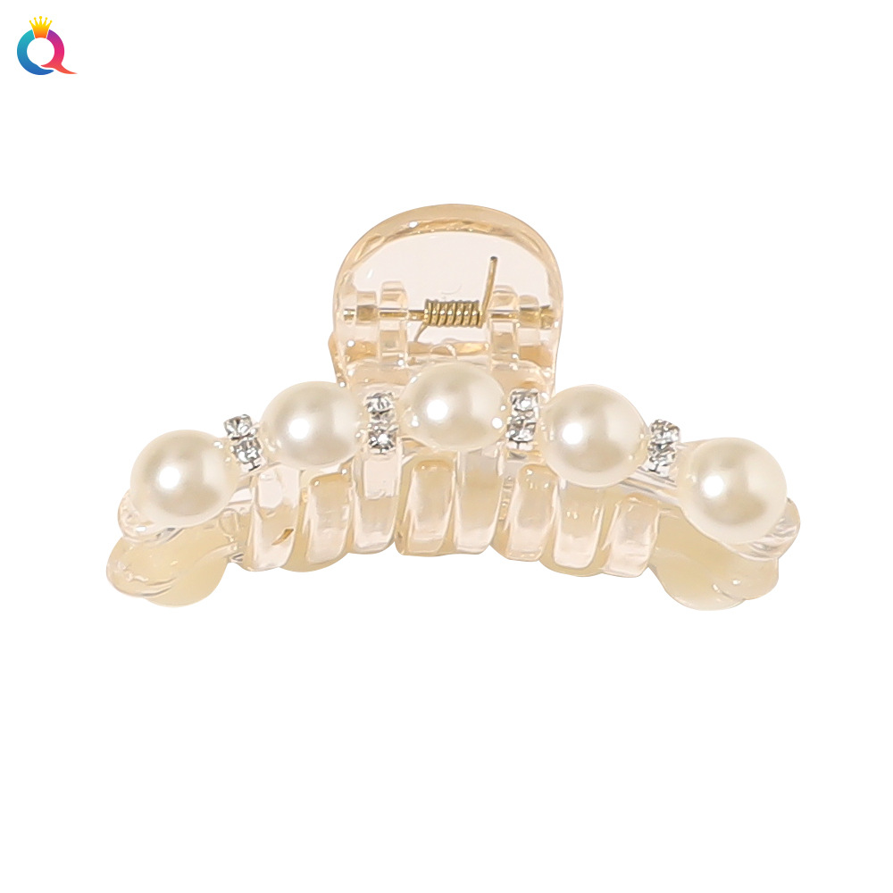Qiyue Korean Hair Accessories Champagne Black Pearl Rhinestone large and small size hair clips, small chanel-style updo hair clips B33-A Item Picture