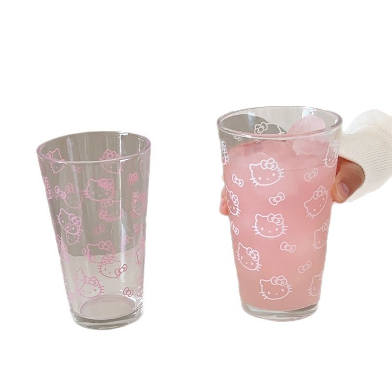 High-appearation-level large-capacity kt water cup, glass cup, hellokitty cup, girlish drinking cup, glass cup Item Picture