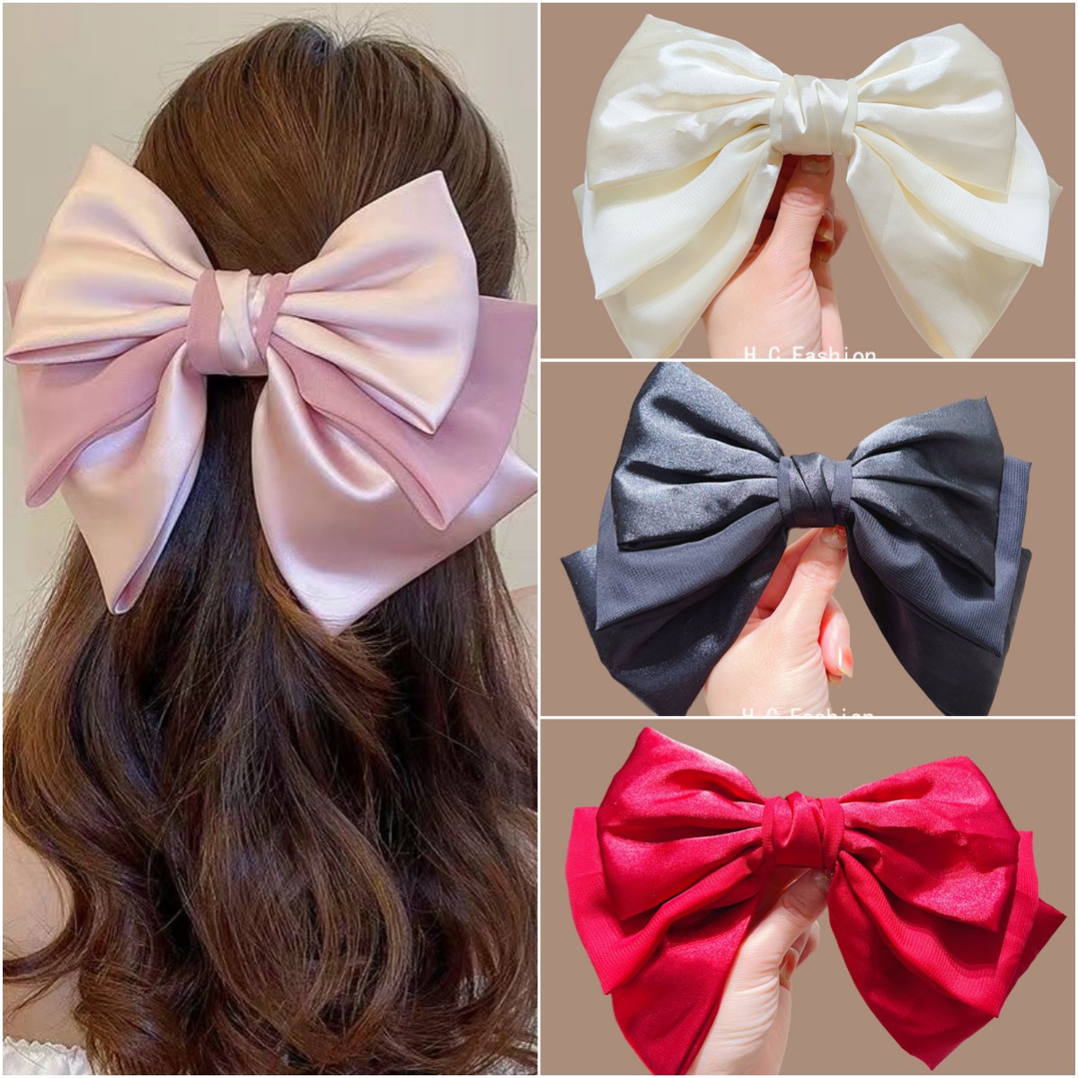 The new style of the "Super Fairy Multi-layer Bow hairpin" with the "Runaway Princess" spring clip at the back of the head is a stylish and elegant headwear full figure