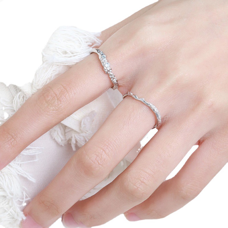 Simple design, irregular pleated blue zircon open ring, women's niche texture, high-end and cold trend ring Item Picture