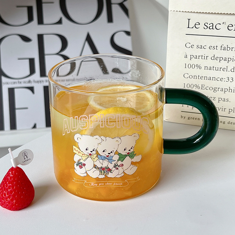 Bolimei Korean InS-style glass straw cups, girlish water cups, student drinking cups, glass cups wholesale full figure
