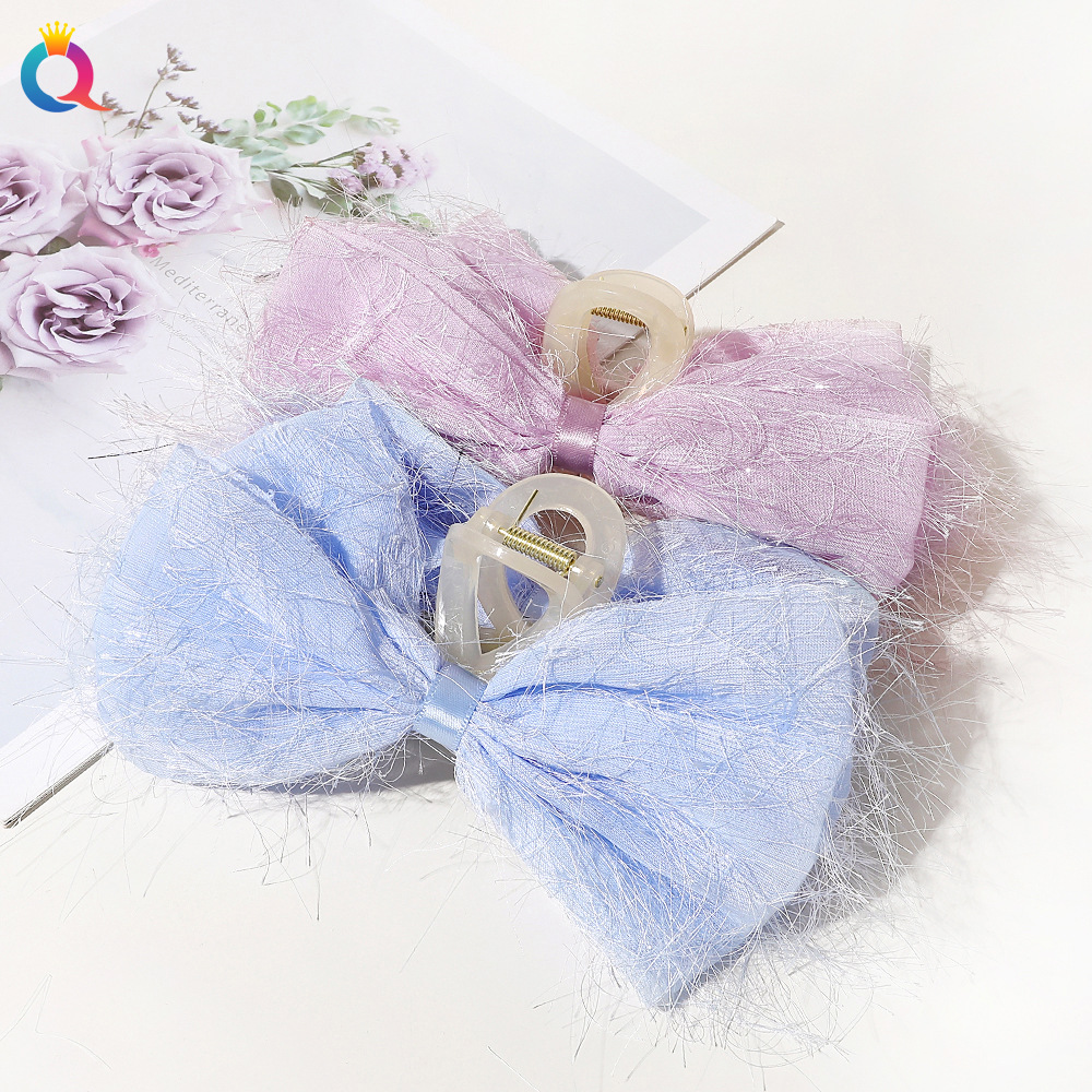 Qiyue Fabric Chiffon bow hair clips, back head updo hair clips, high-end large-sized clips, hair accessories wholesale Specification drawing