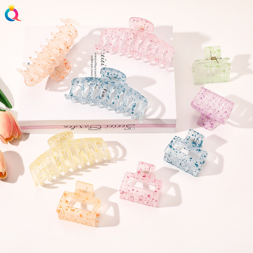 Qiyue Korean-style simple hair clips, ink-wash color dot matte personalized hair grips, transparent back of the head, updo hair grips, hair accessories for women full figure