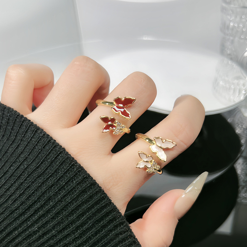 New Year's sweet and cool, super fairy-like double butterfly enamel ring, women's fashion, niche and unique design, exquisite and versatile ring trend full figure