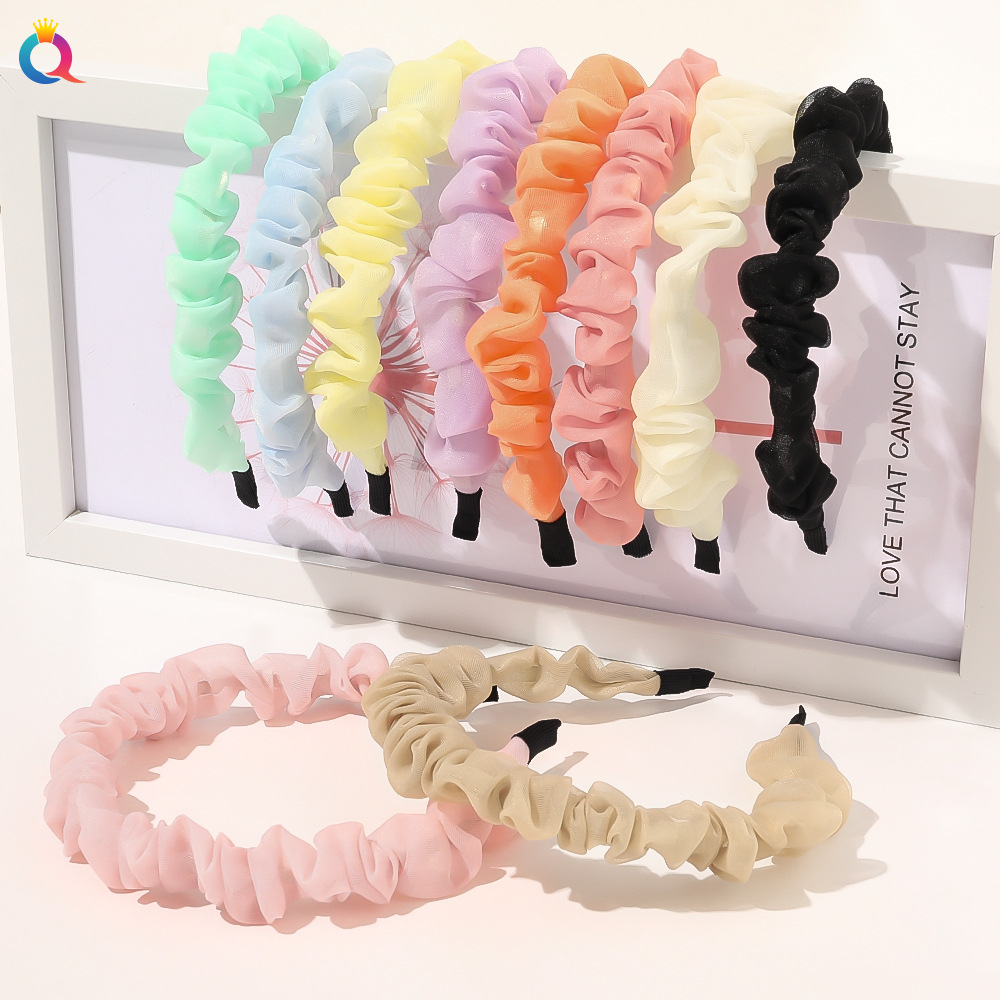 The new simple and elegant pleated lace headband from Qiyue Girls is a versatile and fairy-like solid-color organza hair band full figure