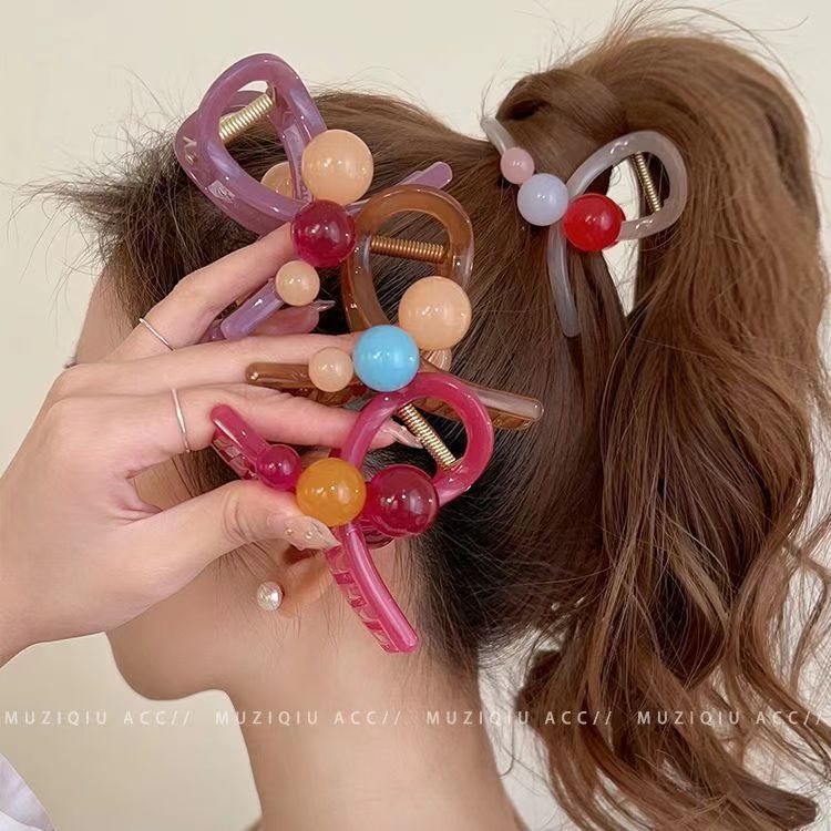Fresh jelly ~ Colorful bean hair clips on the back of women's heads, popular scratch-off, 2024 new high-end shark clip headwear full figure