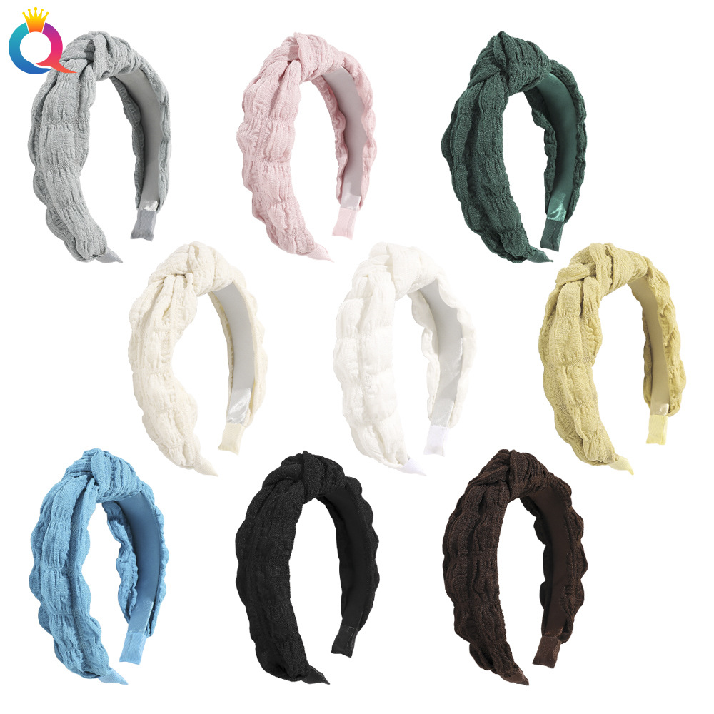 Qiyue Korean version cream-colored cream puff fabric knot hair band, versatile outdoor headwear, hair pressing and face washing headband hair clip full figure