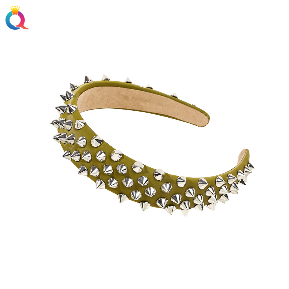 Qiyue European and American retro rivet hair bands, high top leather headbands, high-end face-washing hair hole women's hair accessories wholesale Item Picture