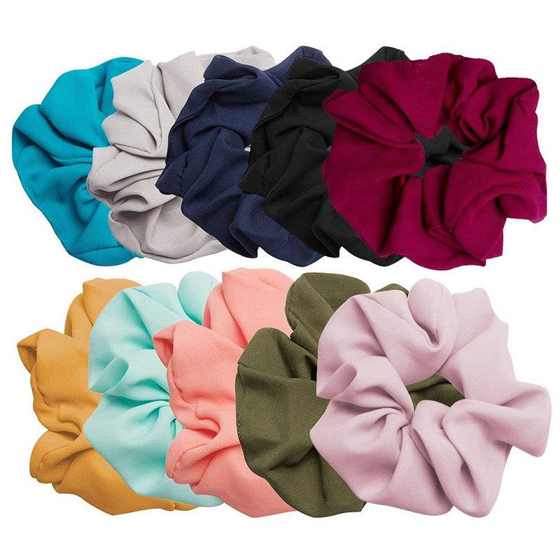 Qiyue Amazon Cross-border solid color Korean linen large intestine circle elastic band simple chiffon hair tie details Picture