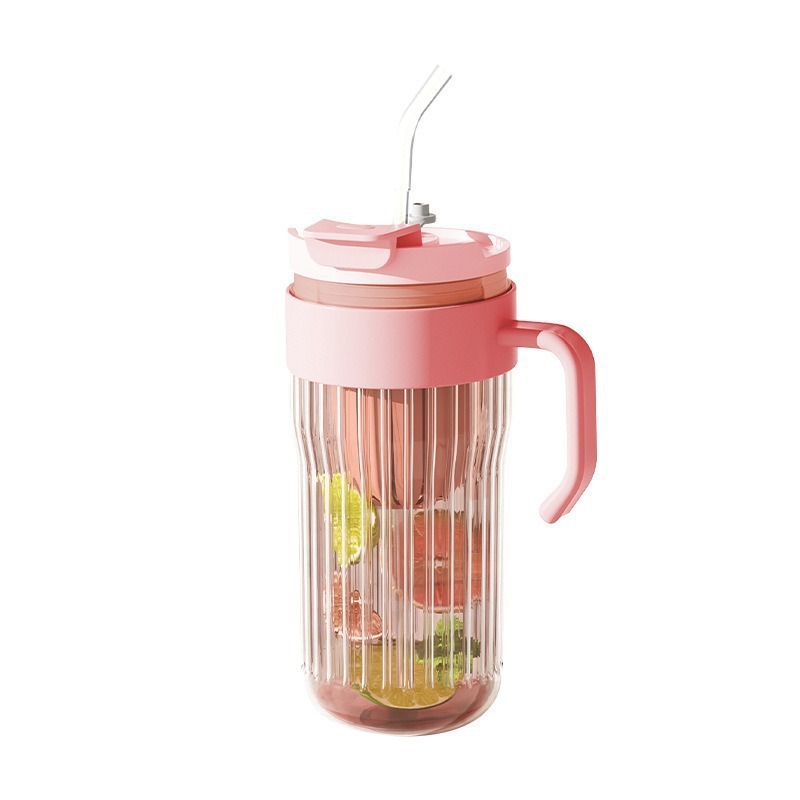 Large-capacity glass straw double-drinking cup, women's cold brew cup, portable summer coffee and beverage cup, heat-resistant Item Picture