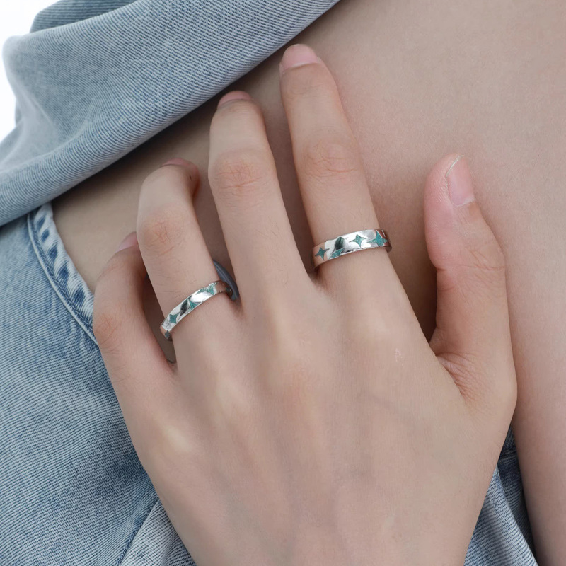 Sea and starry sky couple rings, simple, individual and fashionable open ring, women's niche design, cold style high-end ring Specification drawing