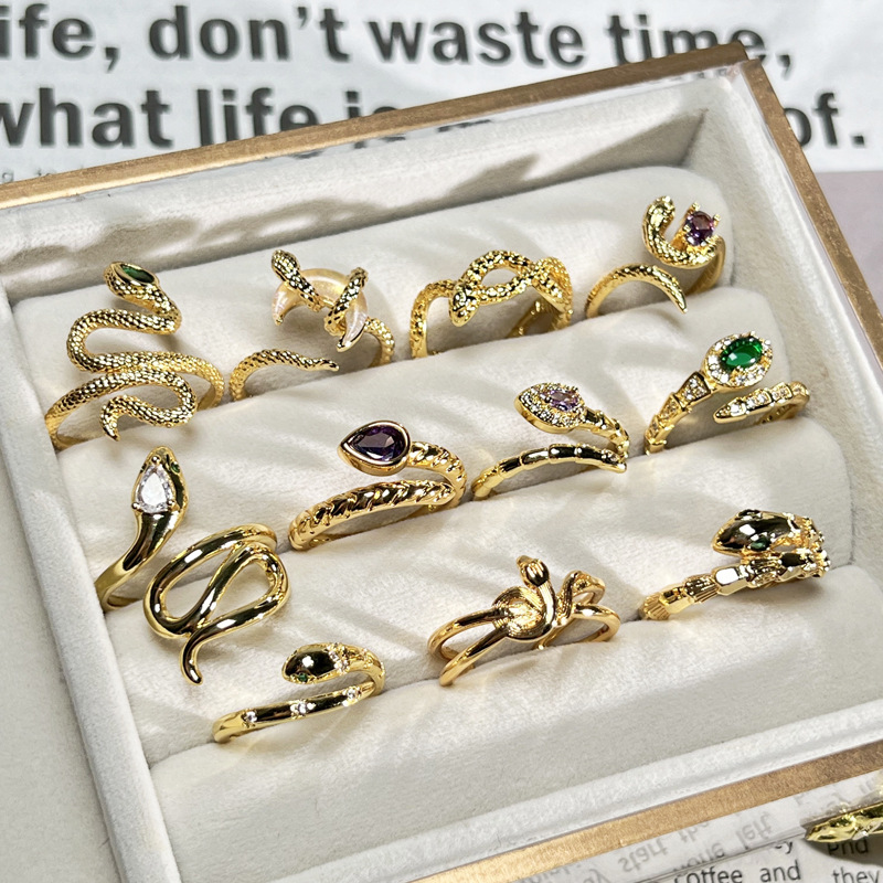 New Chinese-style snake-shaped retro open ring for the zodiac year, a fashionable, versatile, cool, light luxury and high-end ring for women Specification drawing