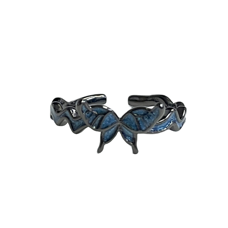 Dark retro butterfly opening ring, a niche design for women, light luxury style, punk hot girl personality, index finger ring trend Item Picture