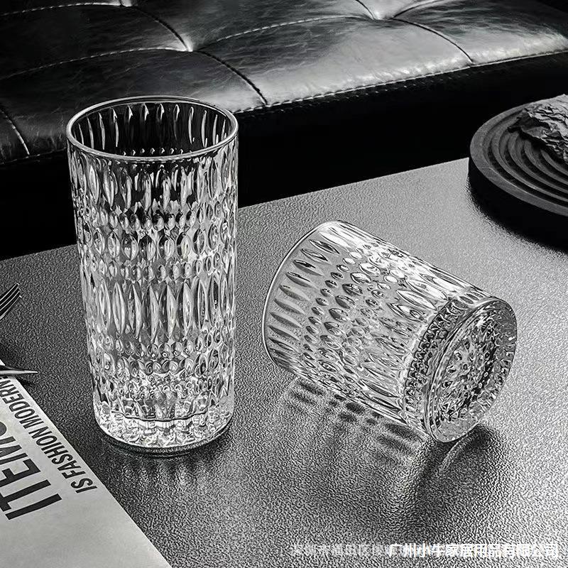 Embossed glass cups, retro high-end whisky wine glasses, household water cups, juice cups, high-end light luxury beer wine glasses full figure