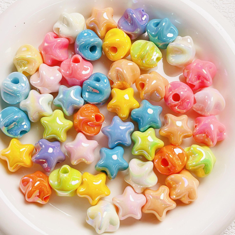 UV electroplated cream style five-pointed star beads, straight hole loose beads, diy mobile phone chain keychain accessory beads Specification drawing