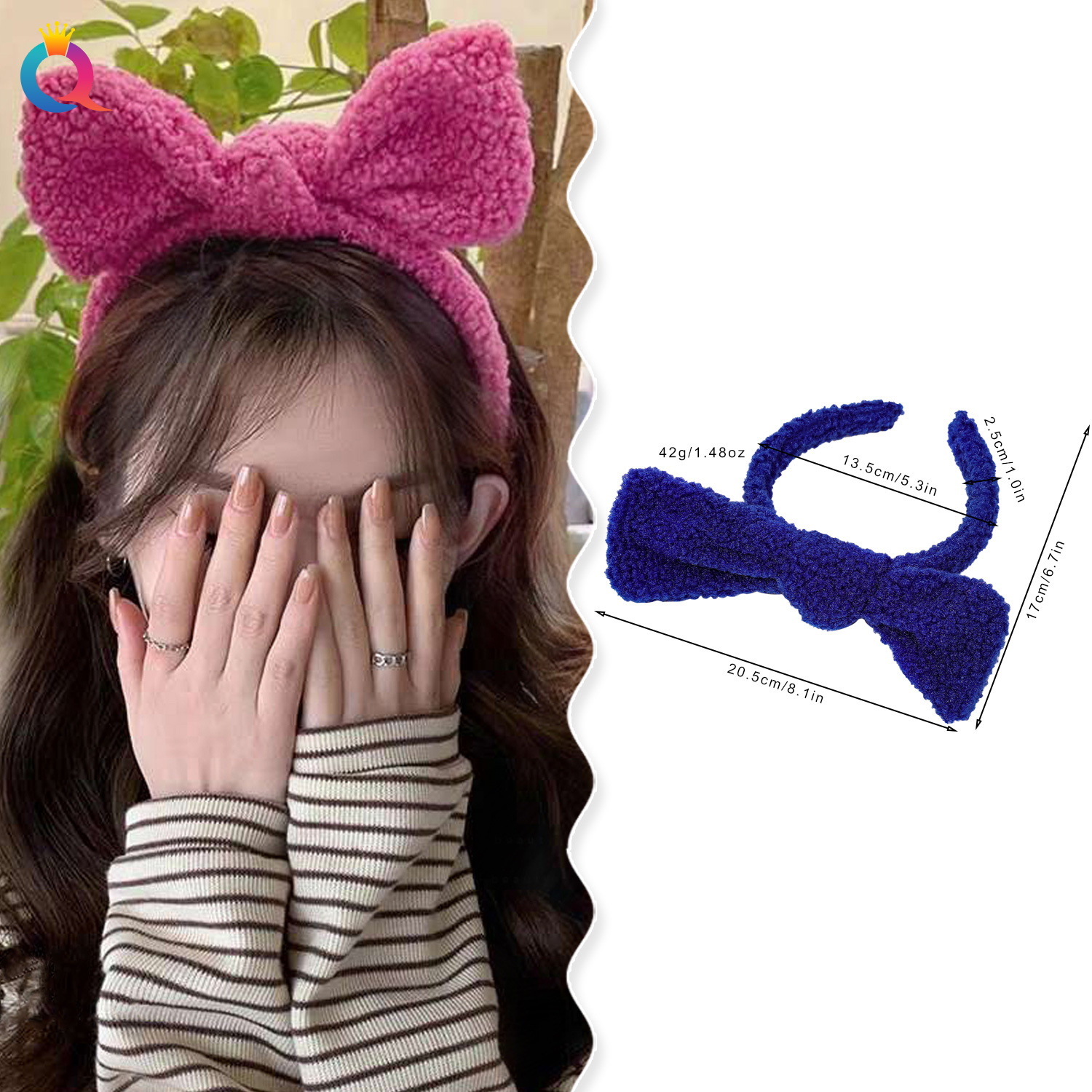 Qiyue Cross-border Autumn and Winter Lamb Fur Bow hair Band, women's hair clip, High-end pressure-sensitive hair, face wash, headband and hair accessory wholesale details Picture