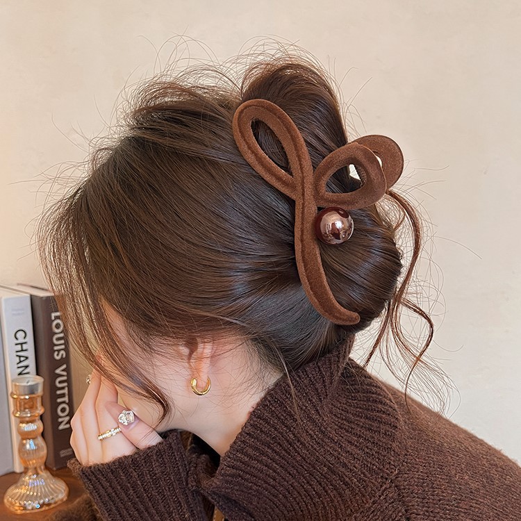 2025 New velvet bead gripper, large hairpin, women's high-end look, shark clip on the back of the head, hair clip headwear Specification drawing