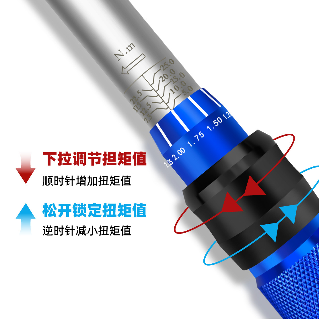 1/4" TORQUE WRENCH 5-25NM preset adjustable torque wrench quick disassembly set Torque wrench details Picture
