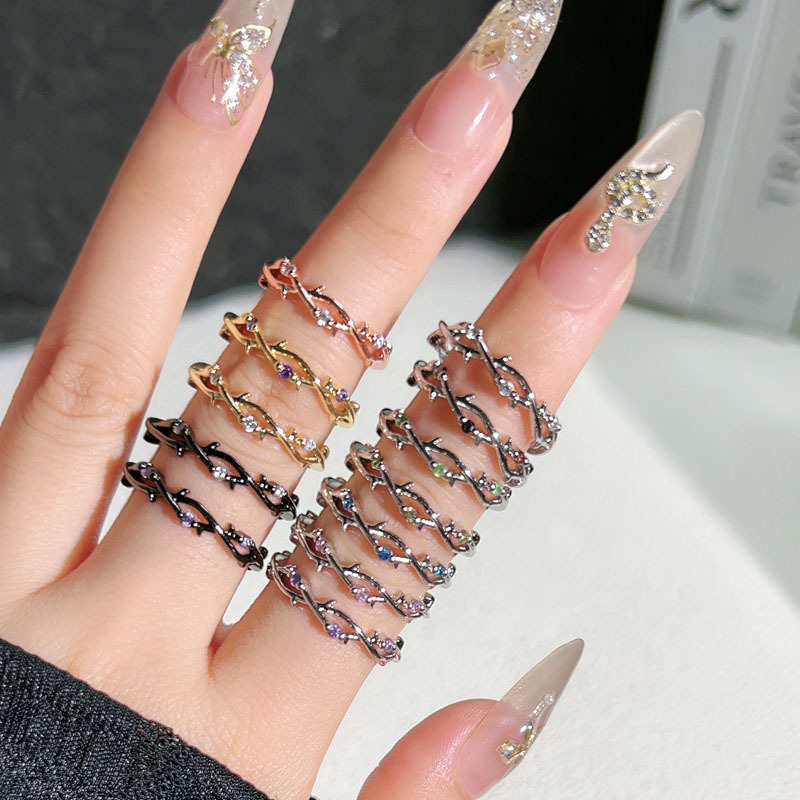 Wholesale of creative forest-themed trendy multi-color micro-set rings for women's fashion, niche artistic and fresh index finger rings details Picture