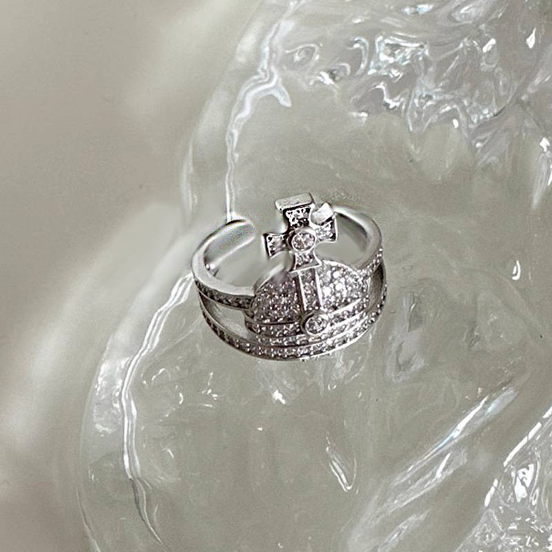 Saturn Full diamond French gentle open ring for women on Instagram, cold style planet, light luxury, elegant and versatile high-end ring Specification drawing