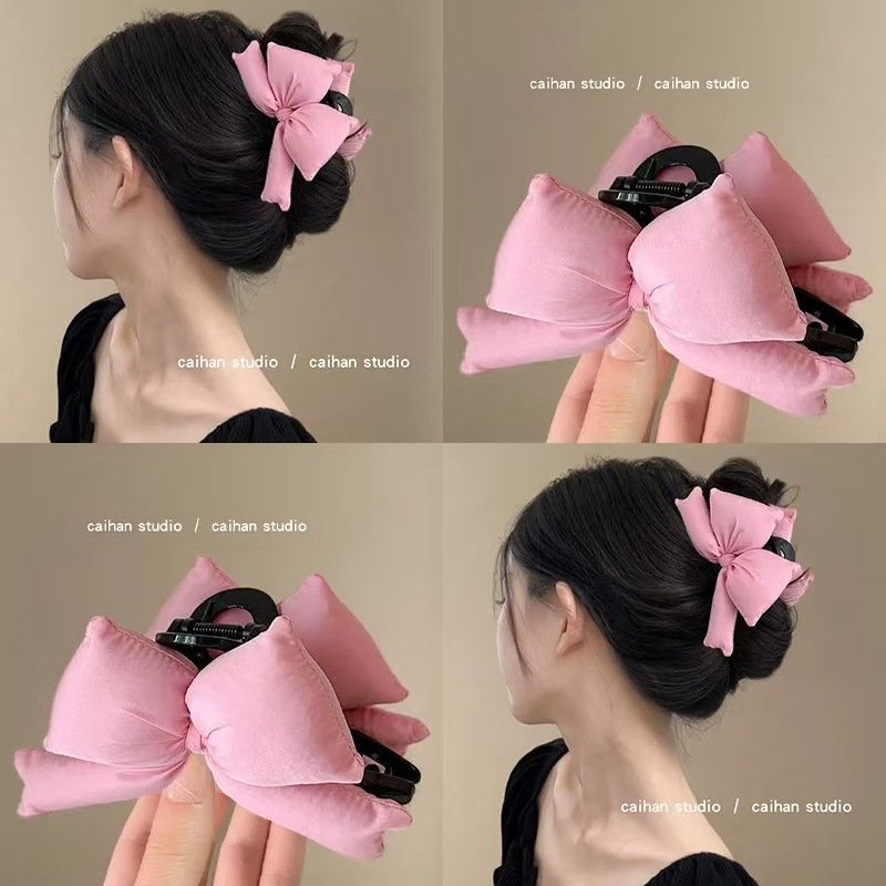 Korean headwear, niche design, spring and summer accessories, cute and sweet hair clips, pink large bow shark clips full figure