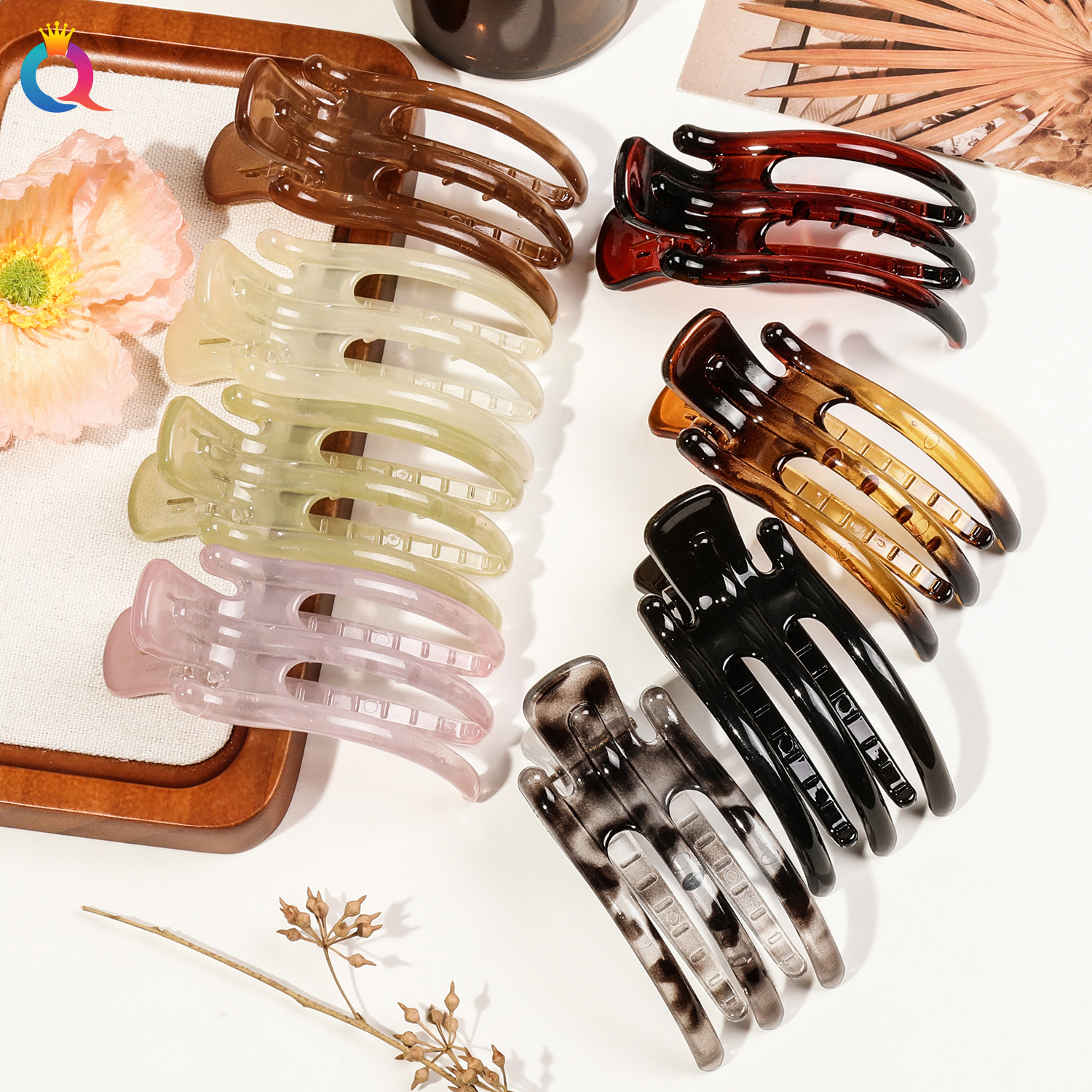 Qiyue Cross-border PC New three-toothed duckbill clip, simple updo hair clip, practical horizontal clip for women, shark hair grip at the back of the head full figure