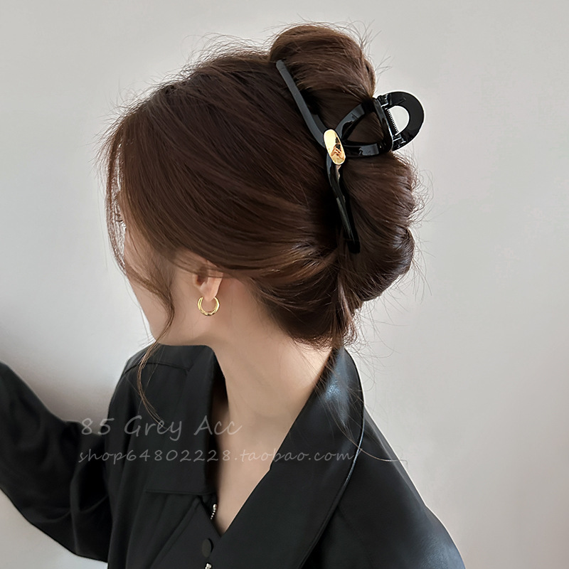 New Spring/Summer 2025 Grabber women's Instagram-style high-end black gold acrylic hair clip, large updo shark clip full figure